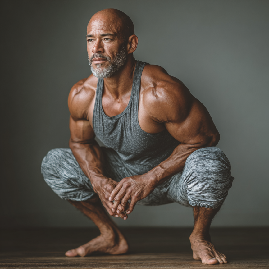 Чоловік середнього віку демонструє результати тренувань